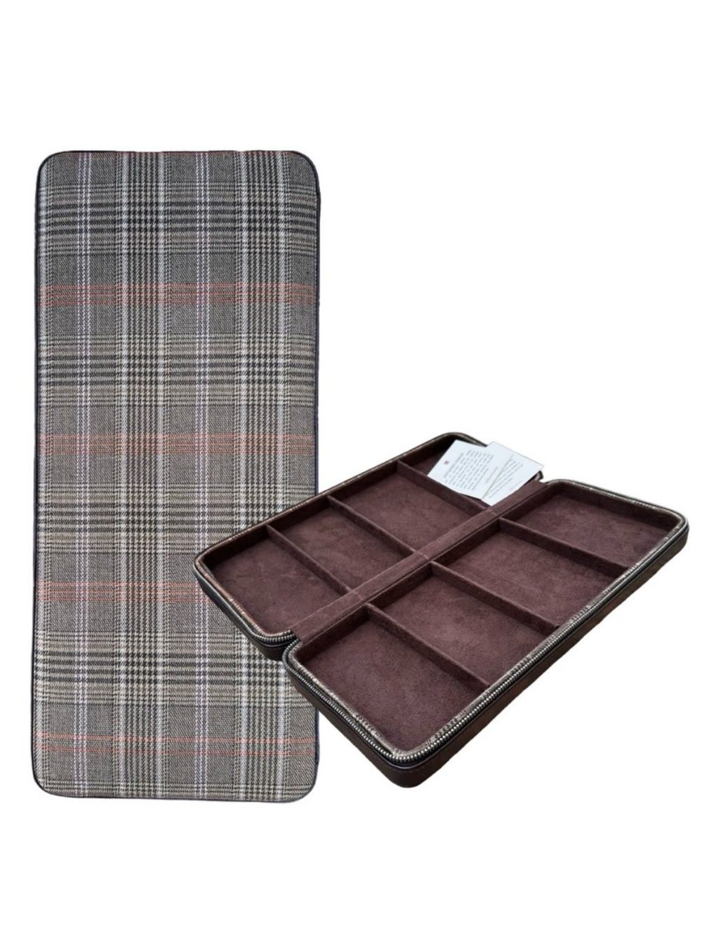 Red Envelope Brown Leather Tech Gadget Organizer Box Travel Case Zip Around